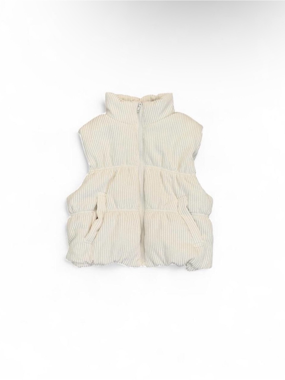Corduroy Puffer Vest in Cream - Lightweight Quilted Vest